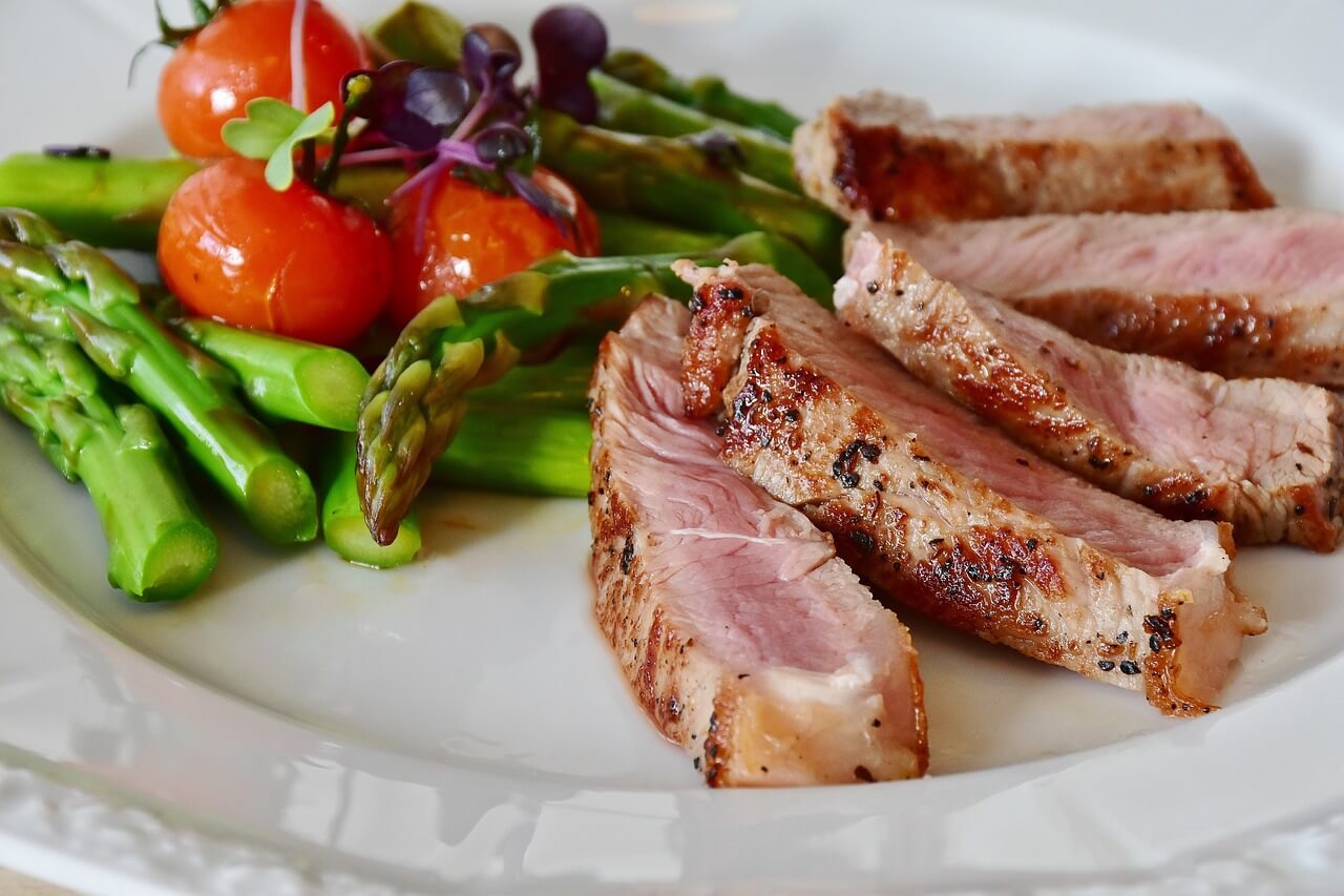 asparagus, steak, veal steak, Eat better