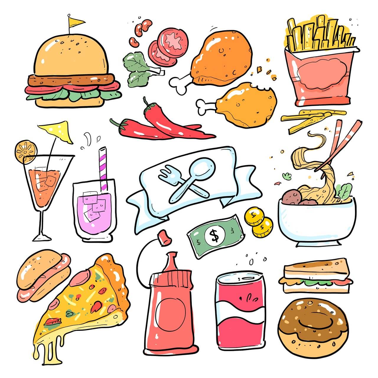 doodle, sketch, hand drawn foods, How do you make a menu plan?