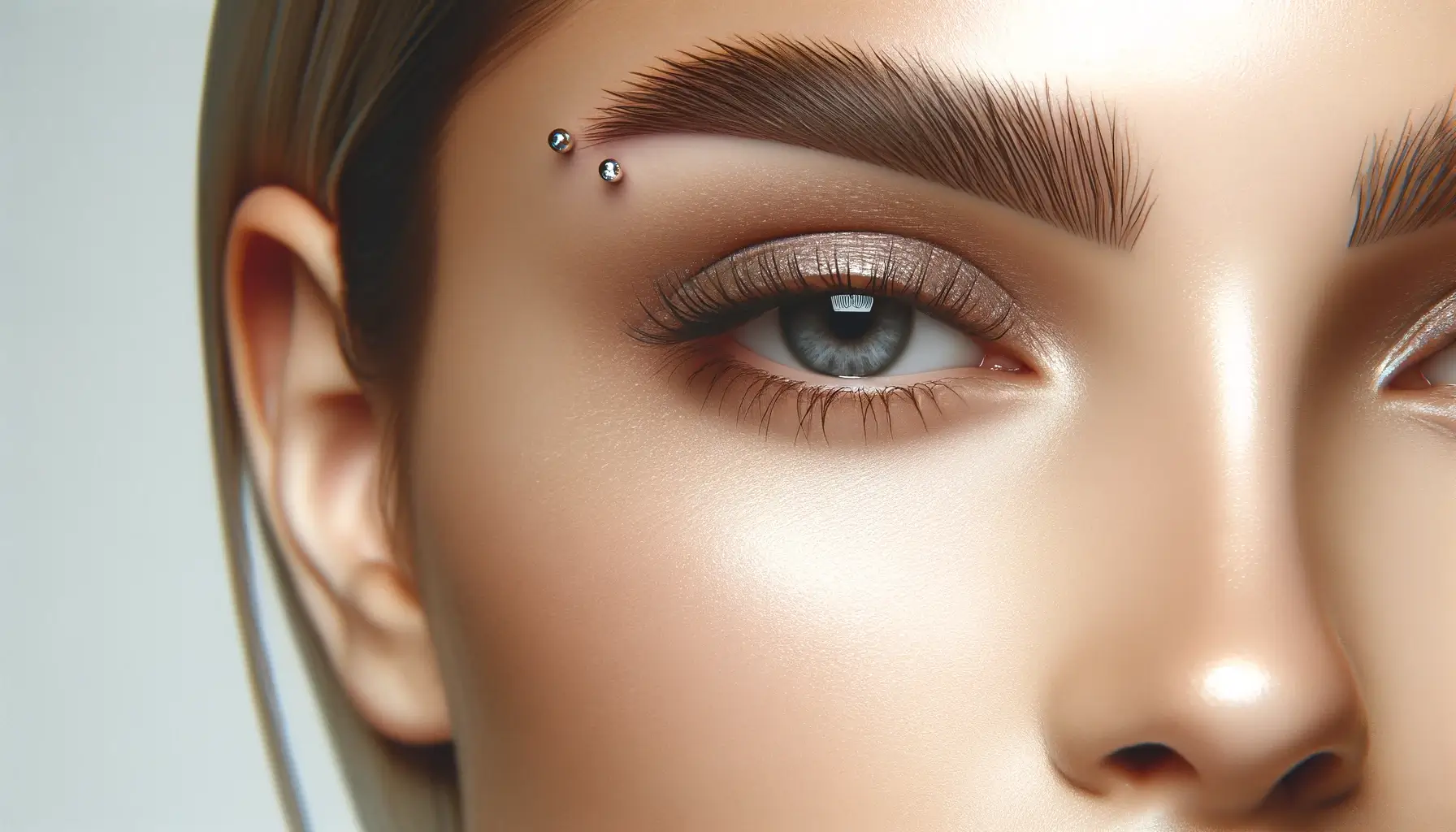 Close-up of a perfectly healed eyebrow piercing showcasing clear, healthy skin